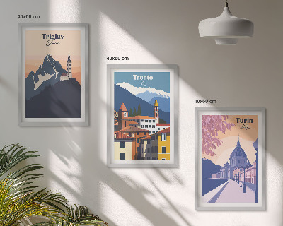 Wall art set Mountains architecture retro illustrations