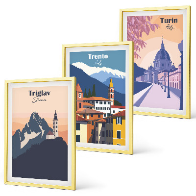 Wall art set Mountains architecture retro illustrations