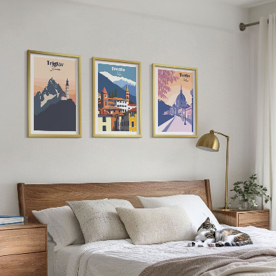 Wall art set Mountains architecture retro illustrations