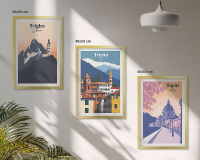 Wall art set Mountains architecture retro illustrations