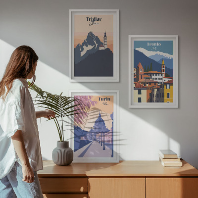 Wall art set Mountains architecture retro illustrations
