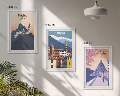 Wall art set Mountains architecture retro illustrations