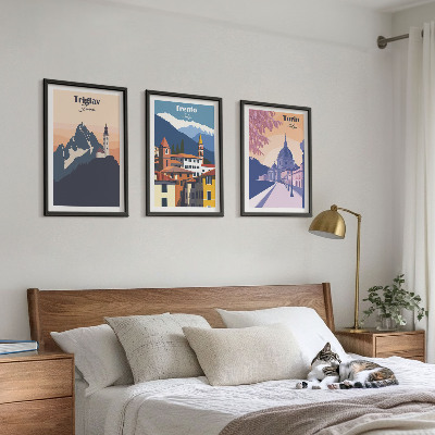 Wall art set Mountains architecture retro illustrations