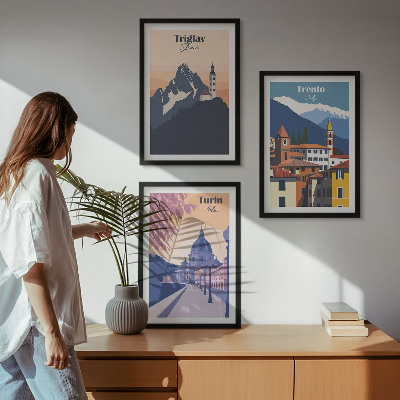 Wall art set Mountains architecture retro illustrations