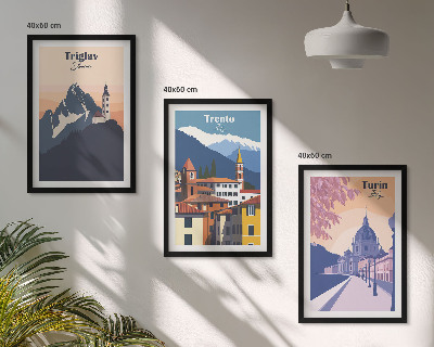 Wall art set Mountains architecture retro illustrations