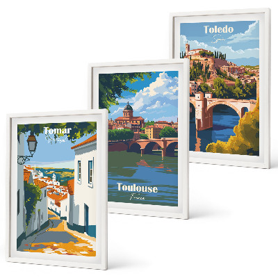 Three-piece wall art piece Retro city graphics