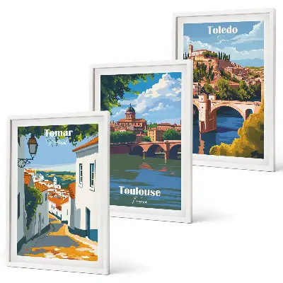 Retro city graphics wall art three-piece set