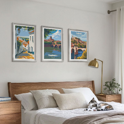 Three-piece wall art piece Retro city graphics