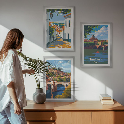Three-piece wall art piece Retro city graphics