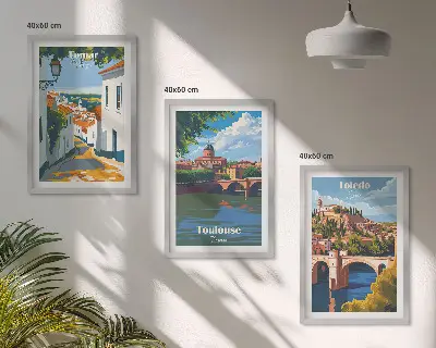Retro city graphics wall art three-piece set