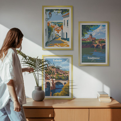 Three-piece wall art piece Retro city graphics