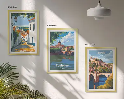 Retro city graphics wall art three-piece set