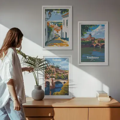 Retro city graphics wall art three-piece set