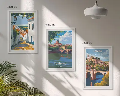 Retro city graphics wall art three-piece set