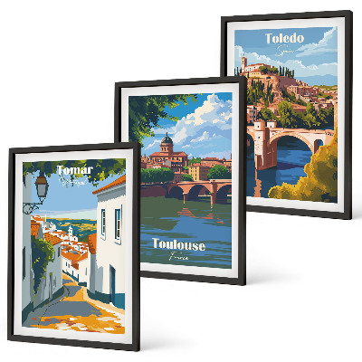 Three-piece wall art piece Retro city graphics