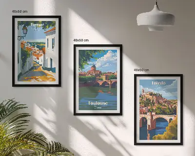 Retro city graphics wall art three-piece set