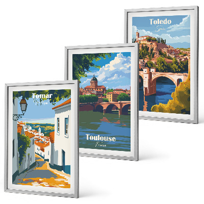 Three-piece wall art piece Retro city graphics