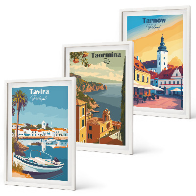 Set of 3 framed wall art pieces Views of coastal cities