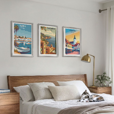 Set of 3 framed wall art pieces Views of coastal cities