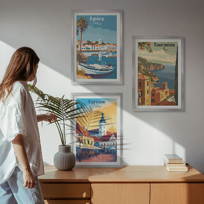 Set of 3 framed wall art pieces Views of coastal cities