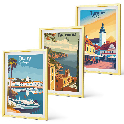 Set of 3 framed wall art pieces Views of coastal cities