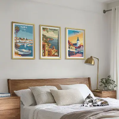 Views of coastal cities set of 3 framed wall art pieces