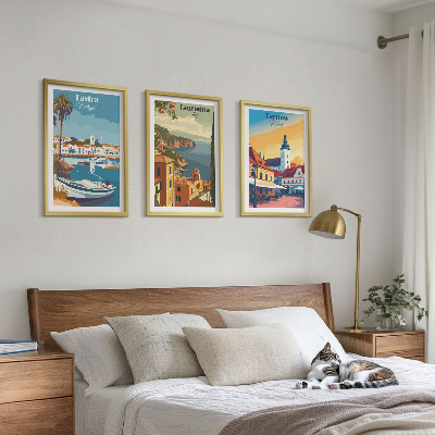 Set of 3 framed wall art pieces Views of coastal cities