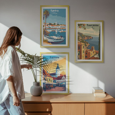 Set of 3 framed wall art pieces Views of coastal cities