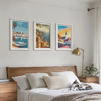 Views of coastal cities set of 3 framed wall art pieces