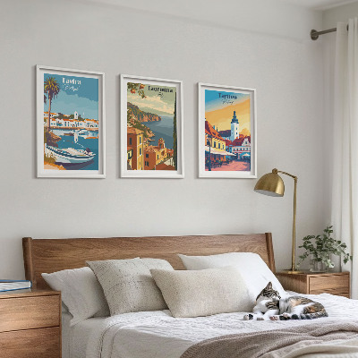 Set of 3 framed wall art pieces Views of coastal cities