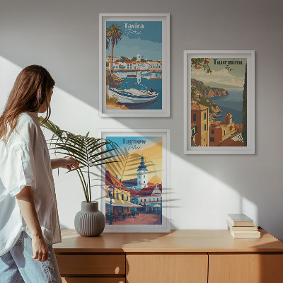 Set of 3 framed wall art pieces Views of coastal cities