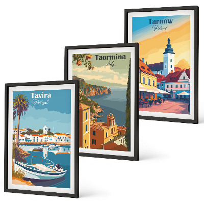 Set of 3 framed wall art pieces Views of coastal cities