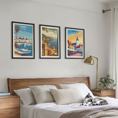 Set of 3 framed wall art pieces Views of coastal cities