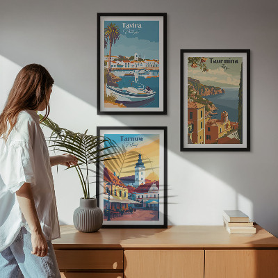 Set of 3 framed wall art pieces Views of coastal cities