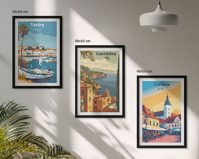 Set of 3 framed wall art pieces Views of coastal cities
