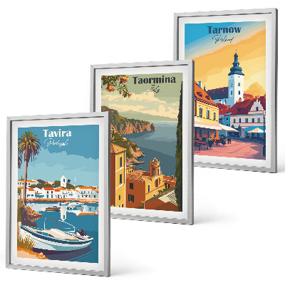 Set of 3 framed wall art pieces Views of coastal cities