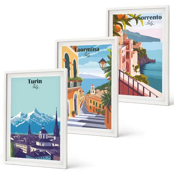 Colorful retro cityscapes wall art three-piece set
