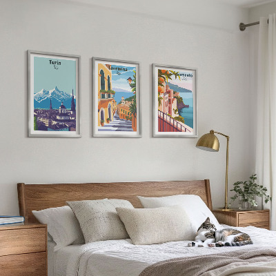 Three-piece wall art piece Colorful retro cityscapes