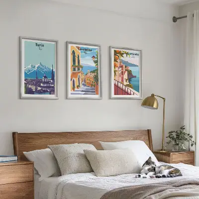 Colorful retro cityscapes wall art three-piece set
