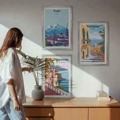 Colorful retro cityscapes wall art three-piece set