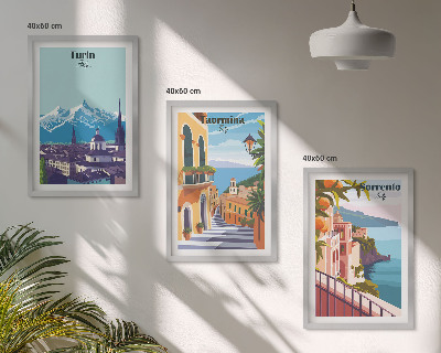 Three-piece wall art piece Colorful retro cityscapes