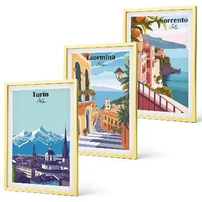 Colorful retro cityscapes wall art three-piece set