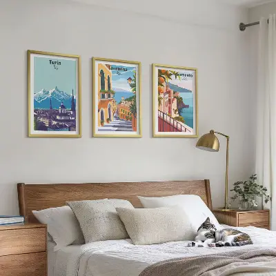 Colorful retro cityscapes wall art three-piece set