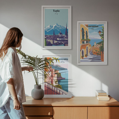 Three-piece wall art piece Colorful retro cityscapes