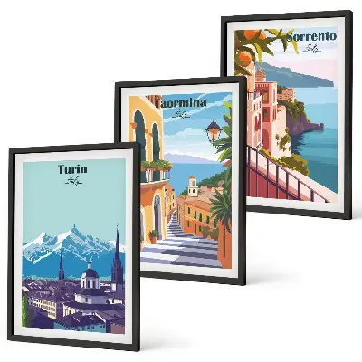 Colorful retro cityscapes wall art three-piece set