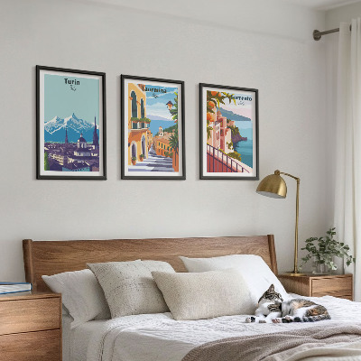 Three-piece wall art piece Colorful retro cityscapes