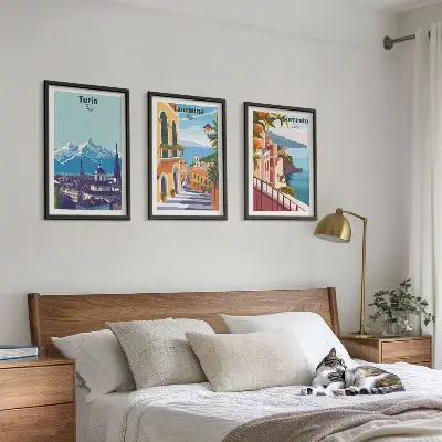 Colorful retro cityscapes wall art three-piece set