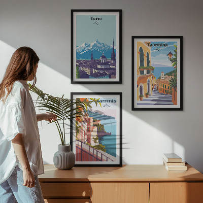 Three-piece wall art piece Colorful retro cityscapes