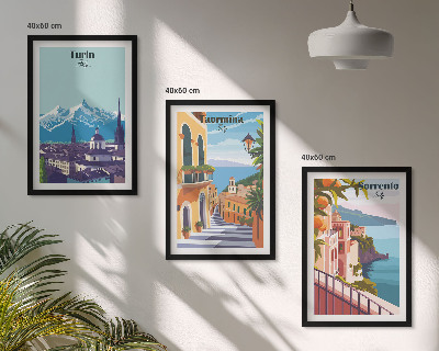 Three-piece wall art piece Colorful retro cityscapes