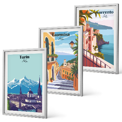 Three-piece wall art piece Colorful retro cityscapes